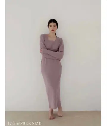 katrin tokyo 스퀘어넥 와플 원피스 모브 핑크