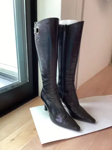 EIZO 블랙 가죽 롱 부츠 22cm