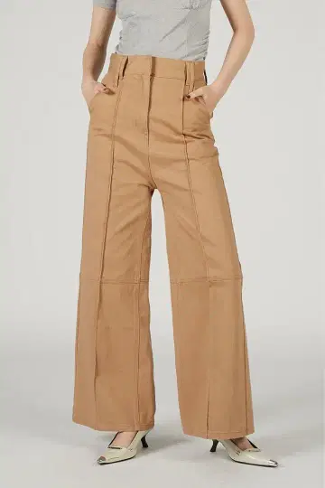 베이지 하이웨스트 와이드 스트레이트 팬츠