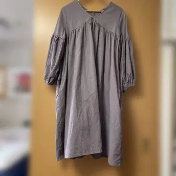 7부 소매 원피스 마 혼방 그레이지 프리 사이즈