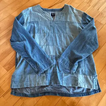 데님 패치워크 긴팔 셔츠