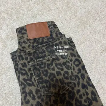 레오파드 무늬 하이웨스트 데님 팬츠