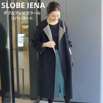 슬로브 이에나 더블 페이스 울 리버서블 코트 네이비 리버서블