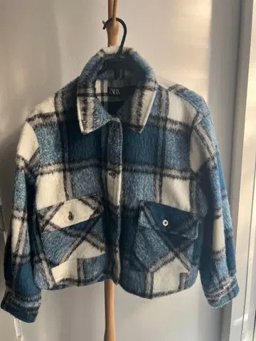 ZARA 숏 블루종 사이즈 M 블루 체크
