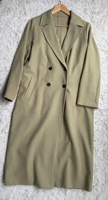 N. 올리브 그린 더블 브레스트 롱 코트