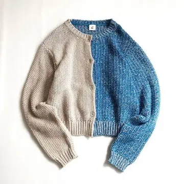 6 로쿠 베이지 파랑 니트 가디건