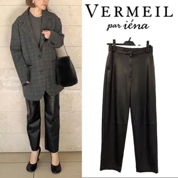VERMEIL par iena 블랙 에코 레더 트랙 팬츠 인조 가죽