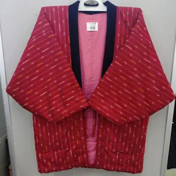 여성 한텐 구루메 한텐 빨간색 스트라이프 무늬 도테라 L 사이즈