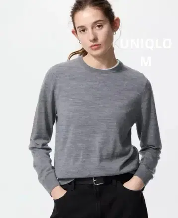 유니클로 메리노 크루넥 스웨터 그레이 M