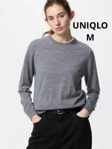 유니클로 메리노 크루넥 스웨터 그레이 M