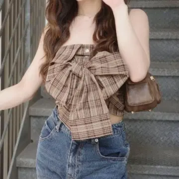 Darich 다리치 타탄 체크 리본 베어탑