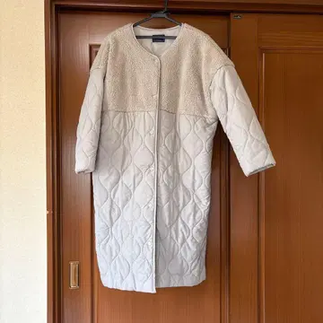 플리스 퀼팅 롱 코트 그레이