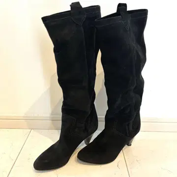 이탈리아제 천연 가죽 스웨이드 롱 부츠 블랙 24cm