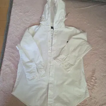 Gymphlex 7부 기장 후드 부착 화이트 셔츠