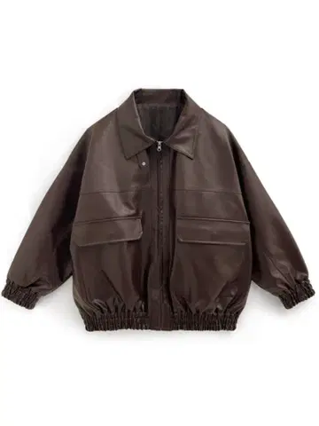 옷깃 2Way 오버사이즈 가죽 블루종 브라운