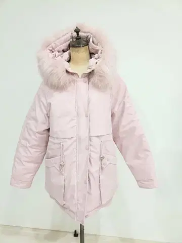 핑크 퍼 후드 점퍼 XL 사이즈 드로우 스트링 포켓