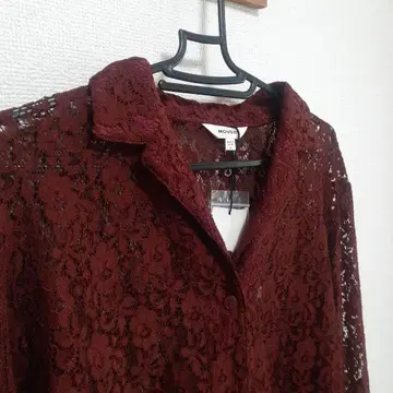 MOUSSY 버건디 레이스 긴팔 셔츠 F