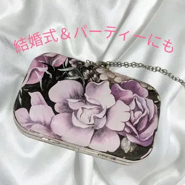 가마구치 파티 백 퍼플 장미 패턴 체인 포함 결혼식