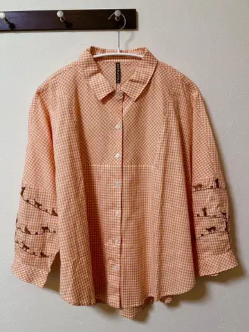 FRAPBOIS 프라보 검정 체크 캣 긴팔 셔츠 M 사이즈 오렌지