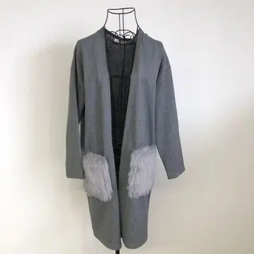 드레스킵 그레이 롱 가디건 플리스 포켓 부착