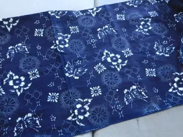 목화 메이지기 남색 염색 중형 염색 1폭 나비와 벚꽃