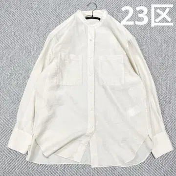 새상품급 23구 워셔블 밴드 카라 시어 셔츠 베이지 레이온