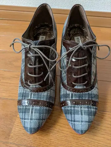 elegance 히미코 그레이 체크 무늬 하이힐 23cm