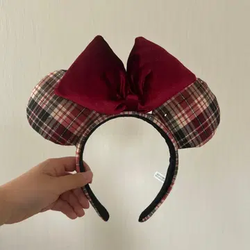 체크 무늬 미키 모양 머리띠
