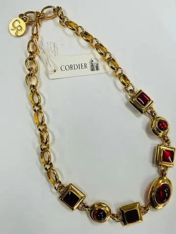 2 이탈리아제 코르디아 골드 스톤 목걸이 빈티지 레드