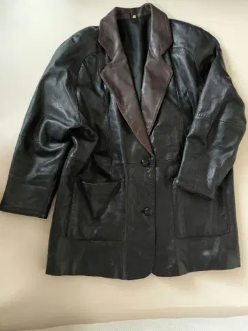 블랙 가죽 더블 브레스트 자켓