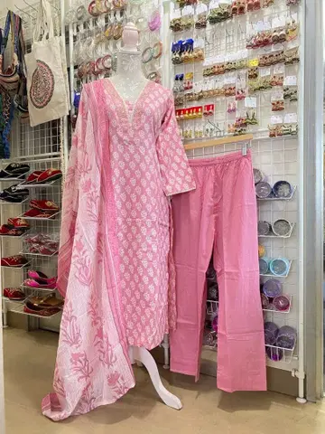 핑크 꽃무늬 코튼 셋업