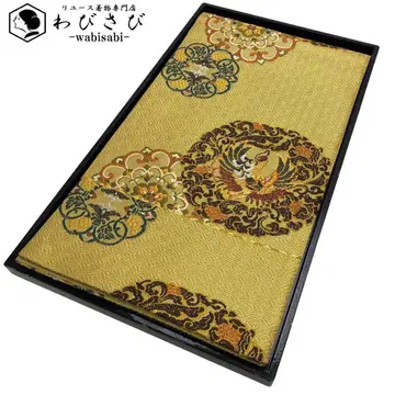 후쿠로 오비 궁정 패영 연주화문 칠보 학 황금색 O-2482