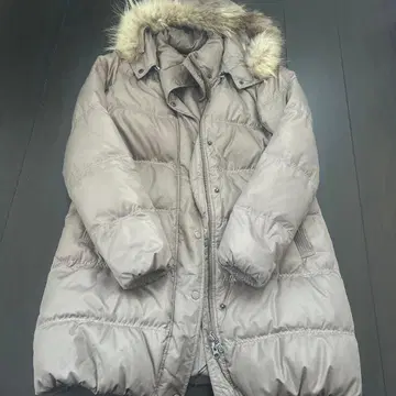 브라운 다운 자켓 퍼 포함 더블 지퍼