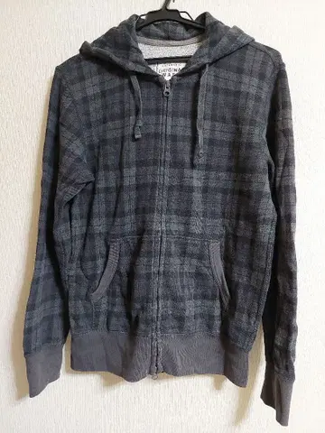 유니클로 다크 그레이 계열 체크 더블 지퍼 후드티 M 사이즈