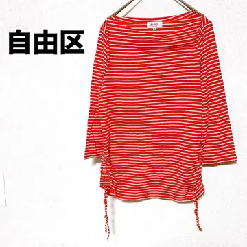 3495T 자유구 7부 소매 티셔츠 보더 개더 상의 M