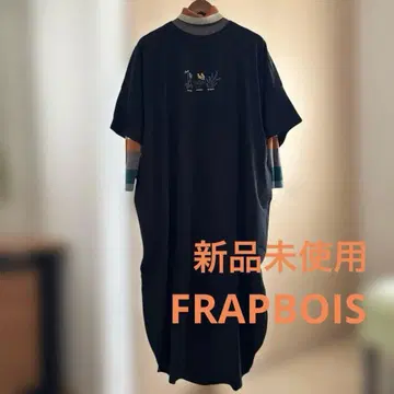 미사용 새상품 FRAPBOIS 자수 디자인 반팔 티셔츠 원피스 블랙 빅