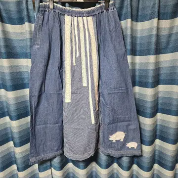 데님 롱 스커트 돼지 자수 포함