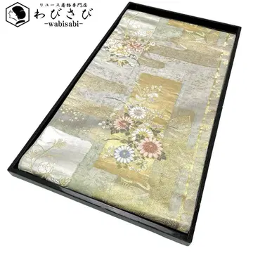 후쿠로 오비 노을 꽃무늬 국화 모란 금은사 은색 포멀 O-4337