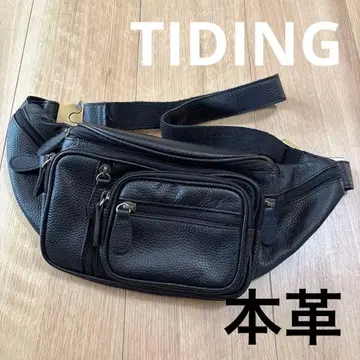 TIDING 대용량 천연 가죽 힙색 남성용 블랙 가죽 바디백