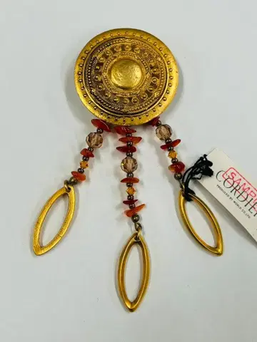 이탈리아제 코르디아 골드 스톤 브로치 빈티지