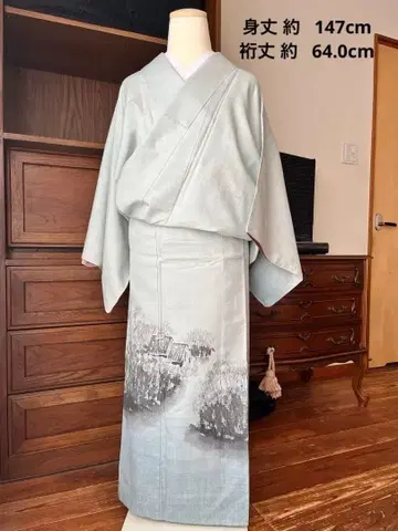 기모노 츠무기 이중 기모노 손글씨 스카이블루 손글씨 낙관 작은 사이즈