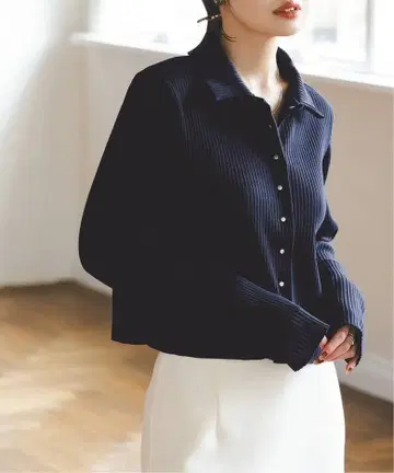 토탄 골지 셔츠 가디건 블랙