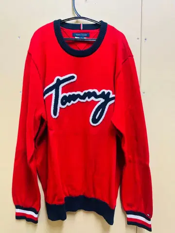 Tommy 빨간색 크루넥 니트