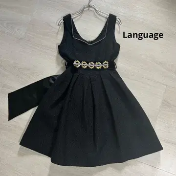 랭귀지 볼륨 트위드 A라인 드레스 벨트 포함 블랙 F