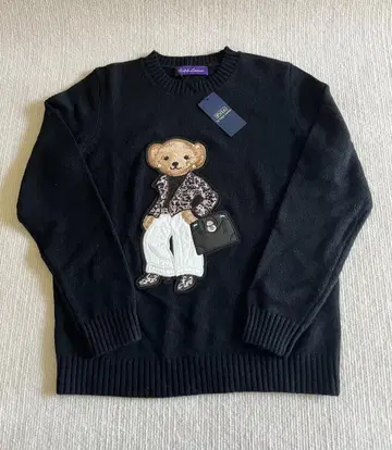 할인! 폴로베어 코튼 스웨터 폴로 랄프로렌 실크 자수 블랙 S