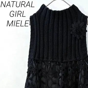 NATURAL GIRL MIELE 무릎 기장 원피스 니트 모크넥 꽃무늬