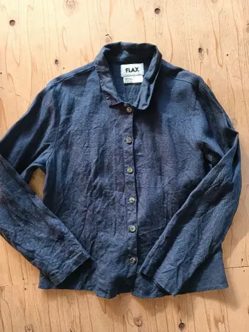 FLAX 100% 린넨 버튼 업 셔츠 S 사이즈 다크 네이비