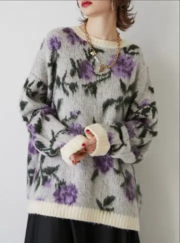 jouetie 자카드 패턴 니트 꽃무늬