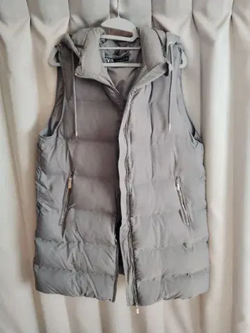 ZARA 후드 부착 롱 다운 베스트 XL