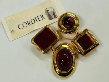 이탈리아제 코르 디아 골드 x 레드 스톤 브로치 빈티지